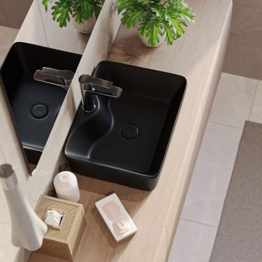 Imagem de Cuba de Apoio para Banheiro/lavabo Cerâmica Quadrada 48 Cm Preto Fosco