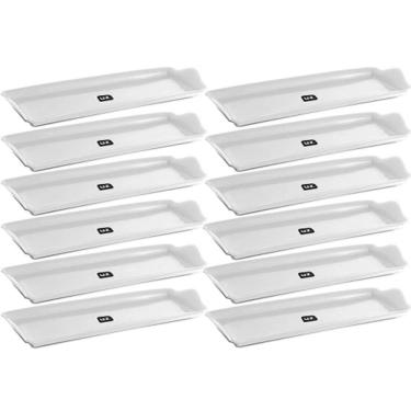 Imagem de Kit 12 Bandejas Plásticas 38x16cm Branco Uz Servir Refeitório Restaurante