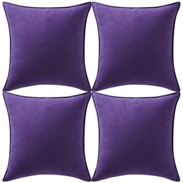 Imagem de 4 pacotes de capas decorativas super macias de camurça sintética quadrada capa de almofada sólida para sofá/sofá/quarto 4 peças-56 cm x 56 cm_azul-petróleo (cor: azul) (roxo)