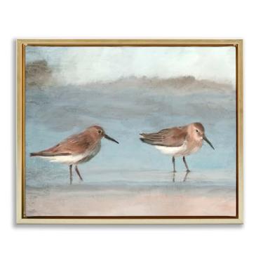 Imagem de Stupell Industries Little Two Sandpiper Pair Gold Framed Floater Canvas Wall Art Design por Kim Allen, 78 x 63 cm