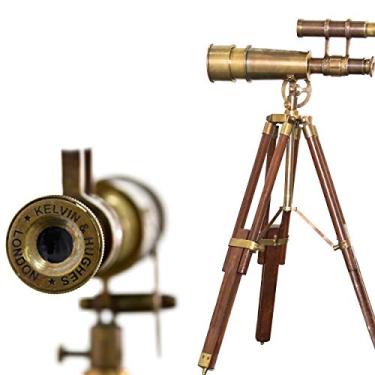 Imagem de Telescópio decorativo de mesa, presente marinho, vintage, instrumento funcional, colecionáveis, latão, madeira antiga, decoração náutica, acabamento antigo, tema de mesa, telescópios infantis