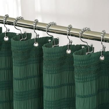 Imagem de Siiluminisoy Cortina de chuveiro boho verde escuro, tecido tufado de algodão 72 x 182 cm, texturizado, casa de fazenda, chique, rústico, minimalista, listrado para banheiro, hotel