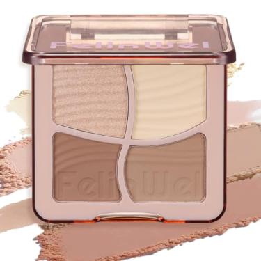 Imagem de FelinWel Paleta De Maquiagem Highlight Contour, Iluminador Fosco Brilhante E Pó Bronzeador Fácil Aplicação Para Peles Com Tons Quentes