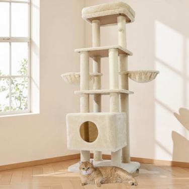 Imagem de Gardner Pet Torre resistente de 165 cm para gatos grandes, móveis de vários níveis para gatos com haste de sisal substituível, rede | Plataforma extragrande e condomínio (bege)