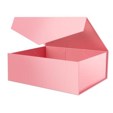 Imagem de ROSEGLD Caixa de presente extragrande 50 x 40 x 19 cm, caixa de presente magnética rosa gigante com tampa para presentes, caixa de presente de dama de honra (rosa brilhante)