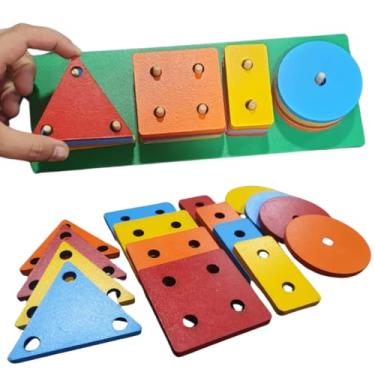 Imagem de Formas Geométricas de Encaixe – Prancha Montessori em Madeira Colorida