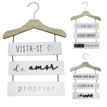 Imagem de Enfeite Placa Cabide Madeira Frases Sortidas Pendurar 36X24 - FWB