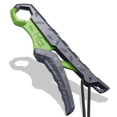 Imagem de SNAIL TRAIL Pegador de peixe flutuante de 19,5 cm, pegador de pesca, alicate de boca de peixe-gato, suporte de robalo, grampo de gancho de balança digital, ferramenta de aderência de lábios de água salgada com cordão, presentes para homens (cinza-verde)