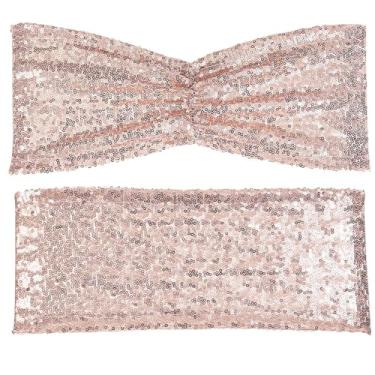 Imagem de 10/50 peças faixas de cadeira dobráveis com lantejoulas douradas fúcsia opcionais, capas de cadeira dobráveis com laço para decoração de festa de casamento, banquete e recepção, champanhe, 10 peças