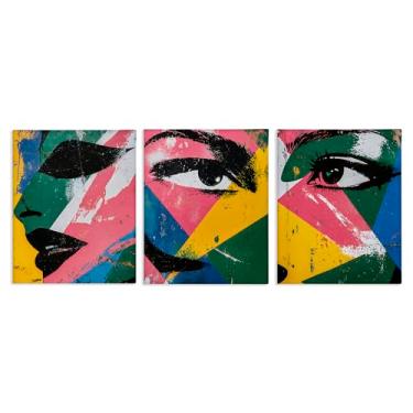Imagem de Stupell Industries Face & Eyes Fractal 3 peças Canvas Wall Art Set Design por Walker Noble, 61 x 76 cm
