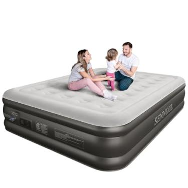 Imagem de SENNOUL Colchão De Ar Queen Com Bomba Embutida - Cama Inflável Atualizada, Autoinflável E Desinflável Em 2 Minutos, 18"/650 Libras Máx., Suporte Forte, Parte Superior Flocada, Resistente A Perfuraçõ