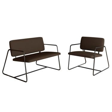 Imagem de Kit Namoradeira Com Poltrona Sintra Industrial Preto/marrom - M.a