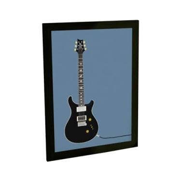 Imagem de Quadro Decorativo Guitarra Preta Ilustração Azul Decoração Poster Quarto Sala