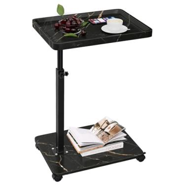 Imagem de Comeon Mesa lateral de sofá-cama, mesa lateral de sofá de altura ajustável, bandeja de TV, mesa de centro pequena para quarto e sala de estar (versão preta e dourada para cima e para baixo, quadrada)