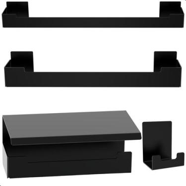Imagem de Kit de Acessórios Para Banheiro Adesivo 4 Pcs Preto F.ELG - FassinShop