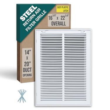 Imagem de Serve para abertura de duto de 14 x 20 | Grade de filtro de ar de retorno de aço da Handua [porta removível] para filtros de 2,5 cm | Grelha de cobertura de ventilação | Branco | Travas de plástico