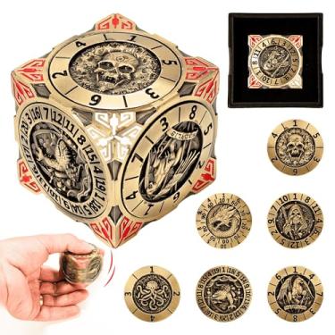 Imagem de Froggod Roulette Dice Spinner 7-in-1 Metal DND Dice Set with 3D Relief – Mechanical DND Spinner for Dungeons and Dragons Gifts, DM & Players(Copper)