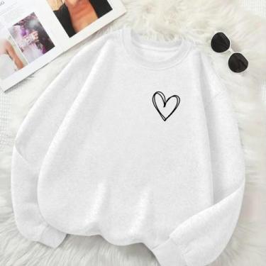 Imagem de Blusa de Frio Feminina GOLA CARECA Estamp Coração Linhas Delicado Româ