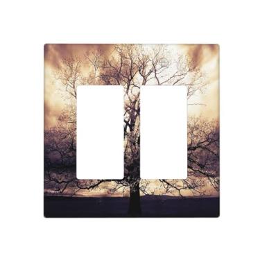 Imagem de Brown Tree 2 Gang Rocker Light Switch Cover Double Rocker Capa decorativa para placas de parede GFCI placa elétrica para decoração de casa