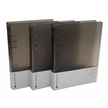 Imagem de Pacote com 3 capas de fichário de PVC A5 A6 B5, 6 anéis, 9 anéis, capas de fichário de PVC recarregáveis, protetor de fichário de folhas soltas (A5, pacote com 3 café)