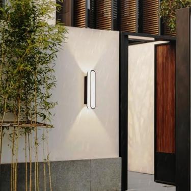 Imagem de Arandela de parede LED para uso externo moderno preto longo IP65 impermeável metal alumínio jardim iluminação de parede interior exterior para sala de estar pátio corredor villa porta da frente (luz