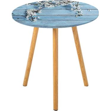 Imagem de Toalha de mesa redonda rústica, ramo florescendo flores de estação quente em madeira fragilidade da primavera, toalha de mesa de centro adequada para sala de estar, quarto, espaço pequeno, serve para