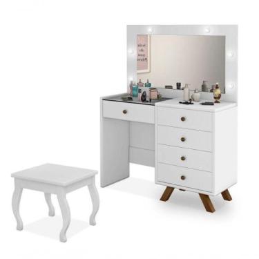 Imagem de Penteadeira 5 Portas Com Banqueta Lótus Branco - LUAPA MÓVEIS