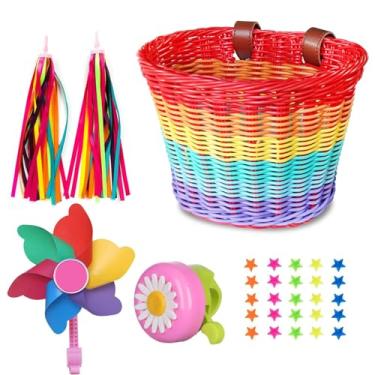 Imagem de Boltigen Cesta De Bicicleta Para Meninas, Guidão Frontal Ajustável Com Conjunto Serpentinas, Sino/Moinho Vento Bicicleta/Contas Roda Bicicleta, Kit Acessórios Decoração Faça Você Mesmo Scooter