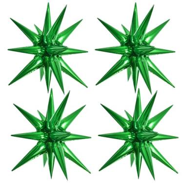 Imagem de TONIFUL 4 Peças De Balões Mylar 4D 22 Polegadas Com Explosão Verde Estrelas E 14 Pontas Para Decoração Festas, Cenário Natal, Ano Novo, Aniversário, Casamento, Chá Bebê, Cabine Fotos