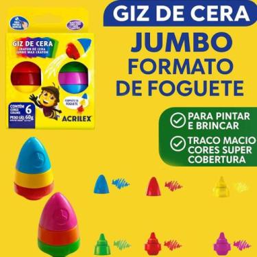 Imagem de Giz de Cera Estimula e Inclui Jumbo Foguete 6 Cores Acrilex