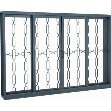 Imagem de Janela de Correr em Aço Grade Elo 100x120 cm 4 Folhas Cinza Belfort Sa