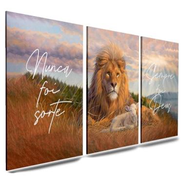 Imagem de Kit 3 Quadro Decorativo Sala Quarto Leão Judá Nunca Foi Sorte Motivacional (06)