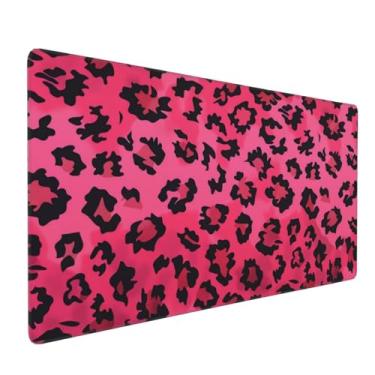 Imagem de 90 x 40 cm, mouse pad grande KOBWOPI XXL para mesa, mouse pad estendido para computador, escritório, mouse pad grande com bordas costuradas, impressão de leopardo rosa para jogos