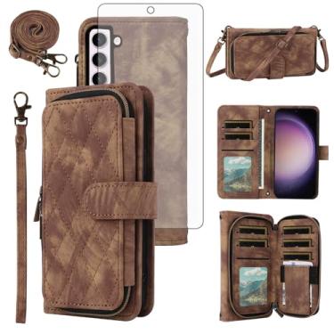 Imagem de Capa de telefone para Samsung Galaxy S23 5G carteira celular com protetor de tela de vidro temperado alça transversal alça flip suporte zíper bolsa porta-cartões S 23 23S GS23 G5 SM-S911U 6,1