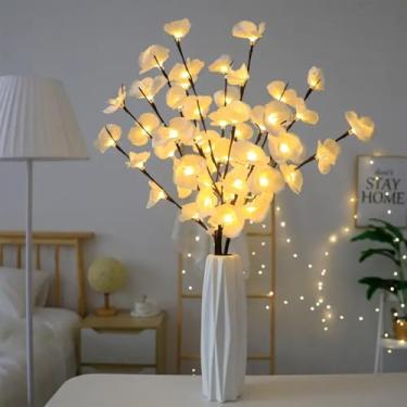 Imagem de 2 peças de ramos iluminados, luzes de ramo de orquídea borboleta branca buquê artificial Phalaenopsis lâmpada decorativa em forma de flor para decoração de vaso doméstico, galhos iluminados