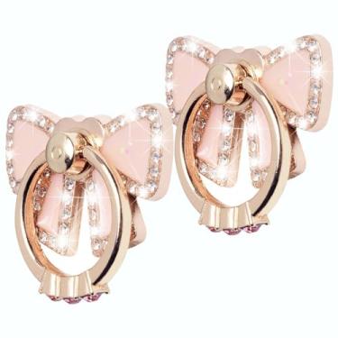 Imagem de WATACHE Suporte Para Anel De Dedo, Pacote Com 2 Alças Metal Universais Glitter Luxo E Diamante Iphone 16/15/14/13/Pro Max, Galaxy S24/S23/S22 Ultra, Todos Os Smartphones (Laço X 2)