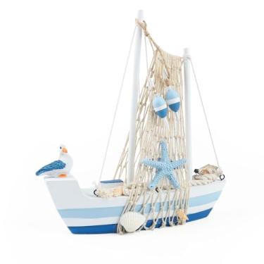 Imagem de Meching Mini veleiro modelo de decoração de barco de madeira conjunto de decoração de casa decoração náutica ornamentos de barco à vela modelos de veleiro para quarto, escritório, banheiro, decoração