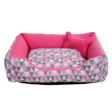 Imagem de Cama Caminha Pet para Cachorro ou Gato Médio 60cm x 47cm Lavável com Fundo Impermeável + Ossinho (Geométrico Rosa/Pink)