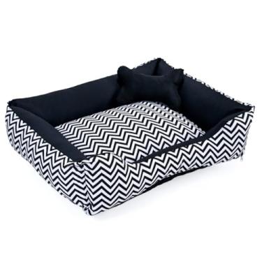 Imagem de Cama Caminha Pet para Cachorro ou Gato Médio 60cm x 47cm Lavável com Fundo Impermeável + Ossinho (Chevron Preto)