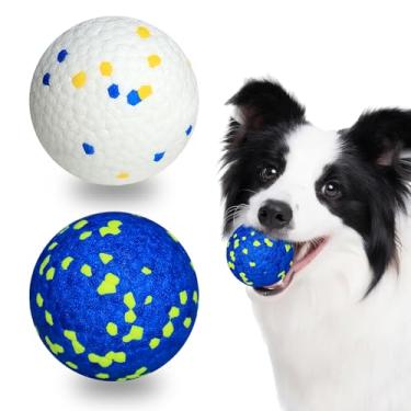 Imagem de Petinstinct Pacote com 2 bolas para cães, brinquedos indestrutíveis para cães mastigáveis agressivos, bolas de tênis saltitantes para cães, brinquedo flutuante interativo durável, azul