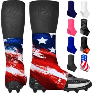 Imagem de Exxact Sports Capas de chuteira de futebol Spats – Mantenha seus cadarços amarrados e chuteiras limpos, futebol americano para chuteiras, perfeito para beisebol, futebol, lacrosse, hóquei (bandeira