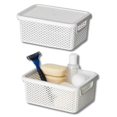 Imagem de Caixa Organizadora Pequena Vazada com Tampa Multiuso Para Armário Cozinha Lavanderia Escritório Banheiro Despensa 18x13 Cor Branca