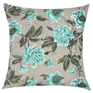 Imagem de Capa de Almofada Floral Verde Água Impermeável 45x45cm - Sua Casa Deco