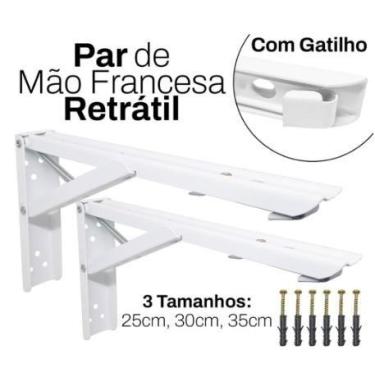 Imagem de Suporte Mão Francesa Retrátil PAR Dobrável Reforçada 29CM - FERRAGENS