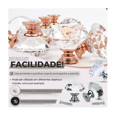 Imagem de Puxador Cristal Para Armário e Gavetas (40mm) - FERRAGENS, Rose Gold