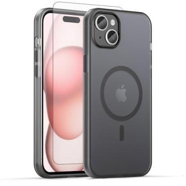 Imagem de Asuwish Capa de celular para iPhone 15 Plus de 6,7 polegadas, compatível com Magsafe Magnetic, protetor de tela de vidro temperado, traseira fosca translúcida à prova de choque i Phone15 15+ i15 +