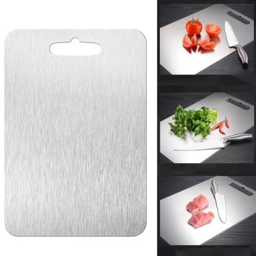 Imagem de Aiinoo Tábua de corte de titânio de aço inoxidável dupla face para carne, legumes, frutas, design antiderrapante para cozinha doméstica 35,5 x 25,4 cm