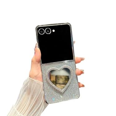 Imagem de SKPY Capa com glitter compatível com Samsung Galaxy Z Flip 7, espelho de maquiagem em forma de amor de diamante brilhante e leve à prova de choque para Galaxy Z Flip 7 para mulheres