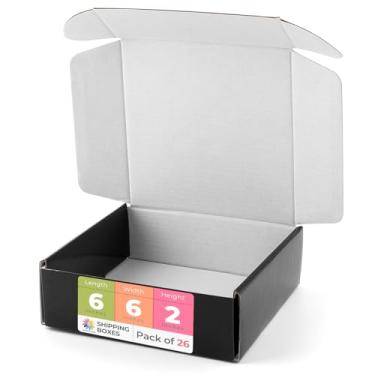 Imagem de MBC MAT BOARD CENTER Centro De Papelão, Caixa Preta Para Remessa 6X6X2, Correspondência À Prova D'Água E Resistente Correspondências Pequenas Empresas, Papelão Ondulado, Pacote Com 26