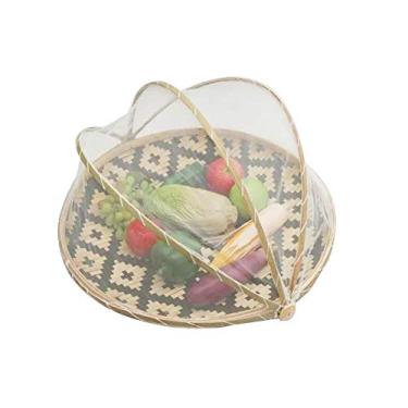 Imagem de Cesta de barraca para servir alimentos – Cesta de bambu trançada à mão BESTCHANCEUS, cesta à prova de poeira, mosquitos à prova de insetos ou farinha de frutas vegetais, Black Round